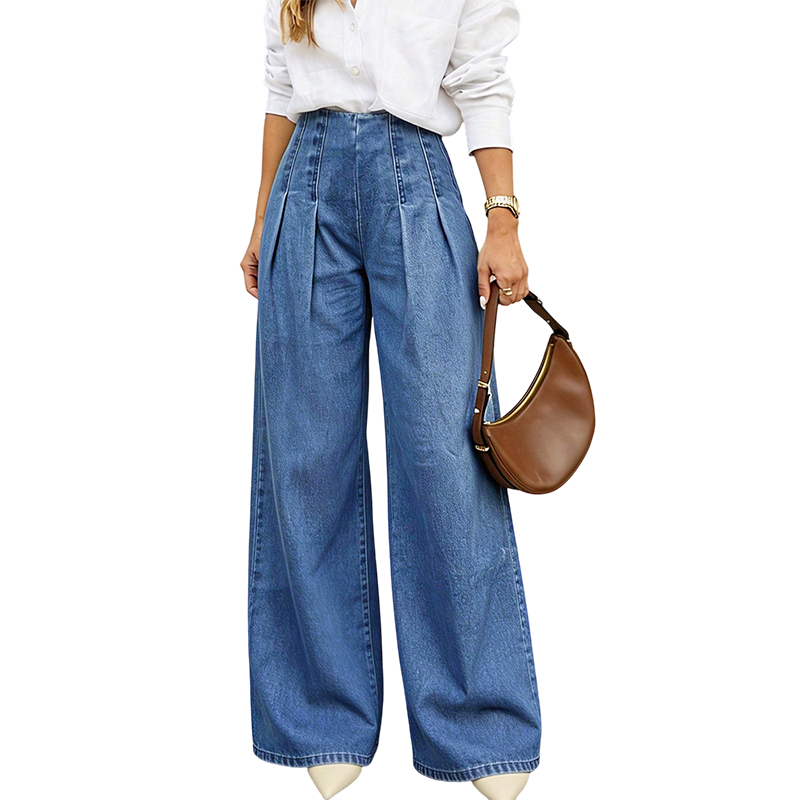 Jean taille haute jambe large pour femme