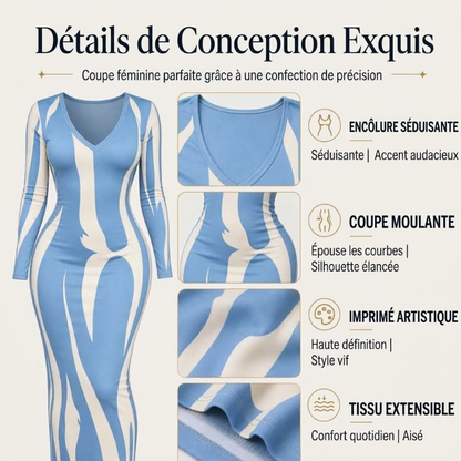 Robe longue moulante à manches longues imprimée pour femme