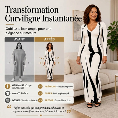 Robe longue moulante à manches longues imprimée pour femme