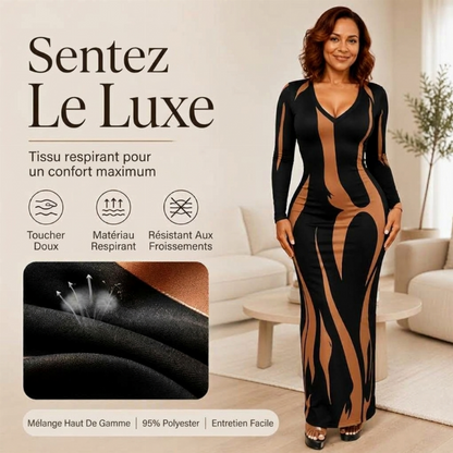 Robe longue moulante à manches longues imprimée pour femme