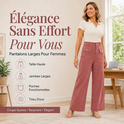 Pantalon taille haute à jambes larges pour femme