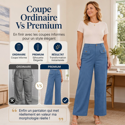 Pantalon taille haute à jambes larges pour femme