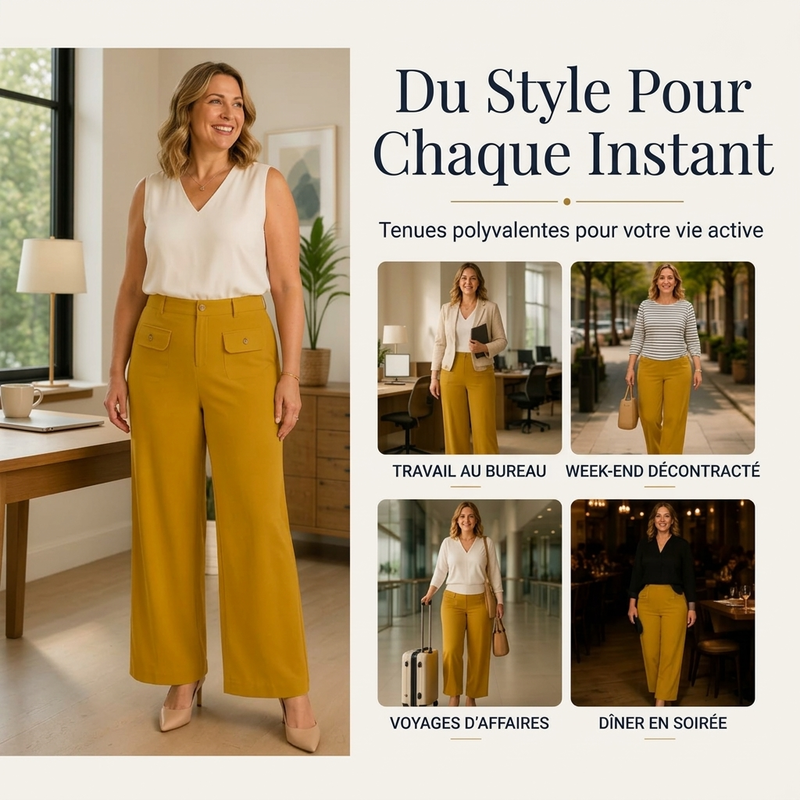 Pantalon taille haute à jambes larges pour femme