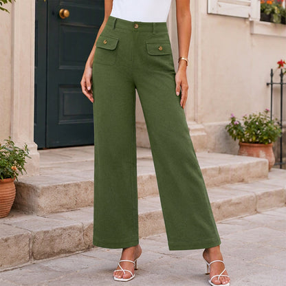 Pantalon taille haute à jambes larges pour femme