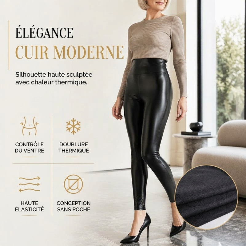 Leggings taille haute pour femme en simili cuir PU