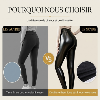 Leggings taille haute pour femme en simili cuir PU