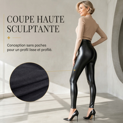 Leggings taille haute pour femme en simili cuir PU