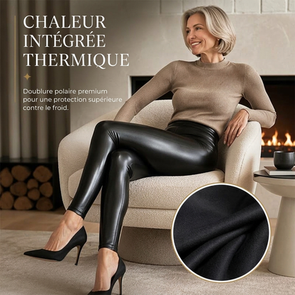 Leggings taille haute pour femme en simili cuir PU