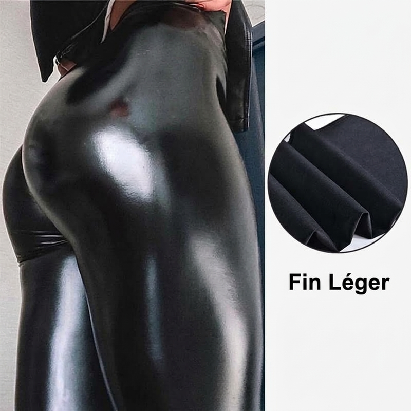 Leggings taille haute pour femme en simili cuir PU