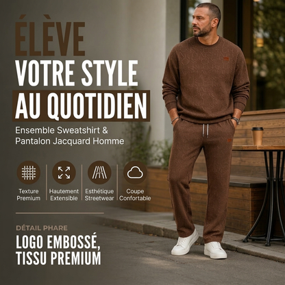 Ensemble sweat à lettres jacquard et pantalon à cordon pour homme