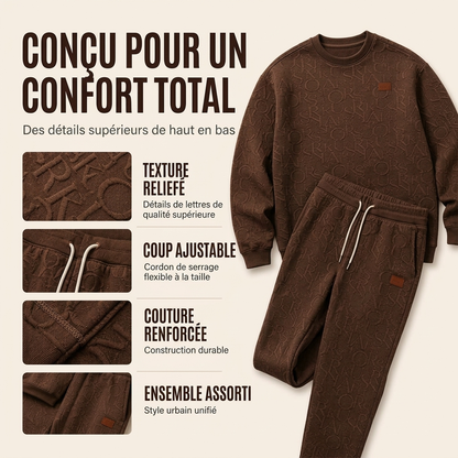 Ensemble sweat à lettres jacquard et pantalon à cordon pour homme