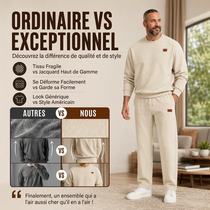 Ensemble sweat à lettres jacquard et pantalon à cordon pour homme