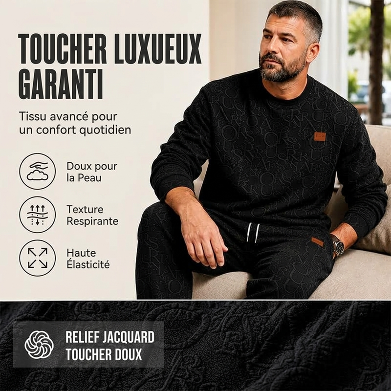 Ensemble sweat à lettres jacquard et pantalon à cordon pour homme