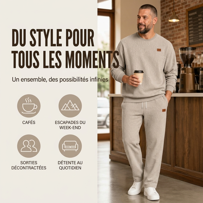Ensemble sweat à lettres jacquard et pantalon à cordon pour homme