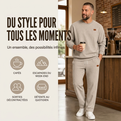 Ensemble sweat à lettres jacquard et pantalon à cordon pour homme
