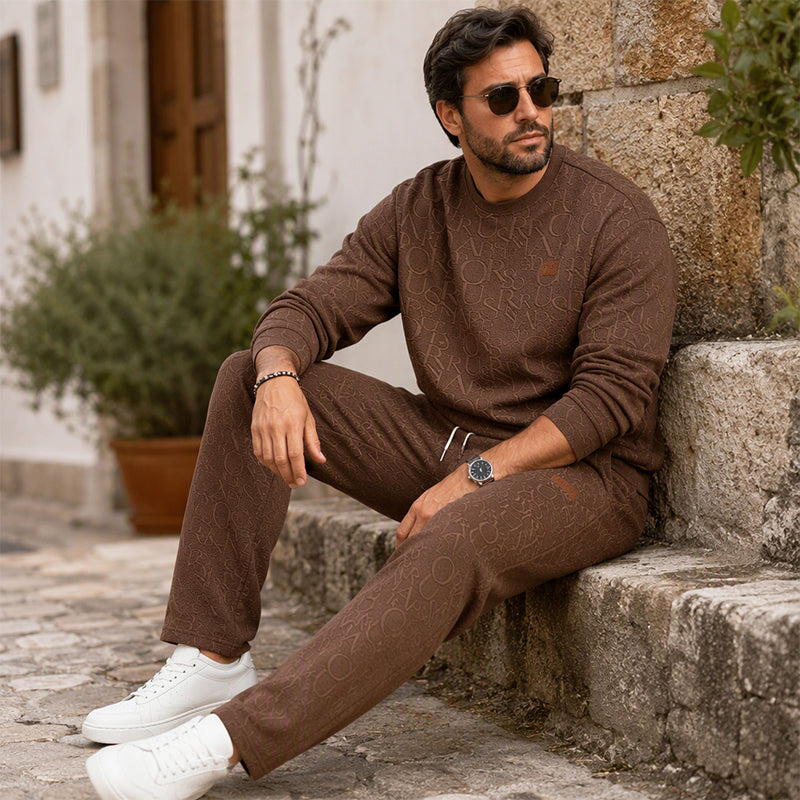 Ensemble sweat à lettres jacquard et pantalon à cordon pour homme