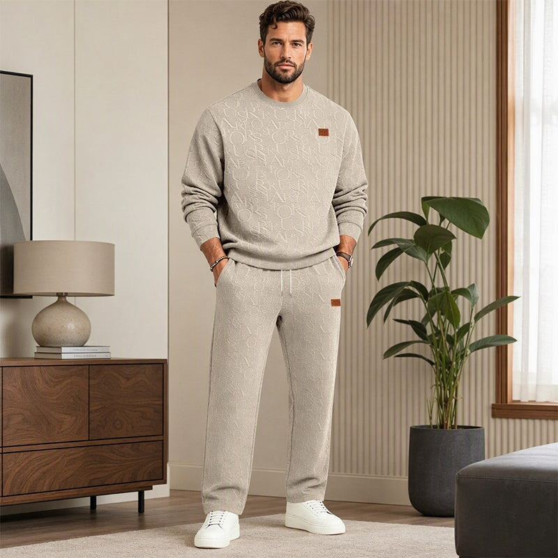 Ensemble sweat à lettres jacquard et pantalon à cordon pour homme