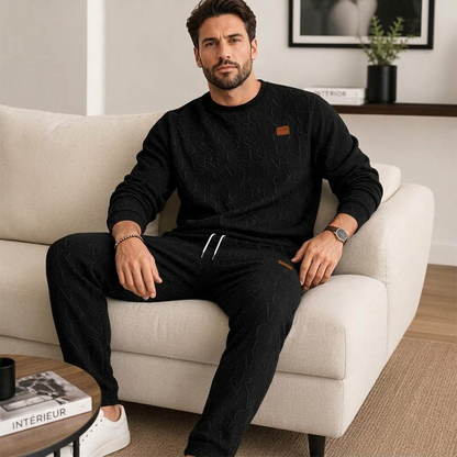 Ensemble sweat à lettres jacquard et pantalon à cordon pour homme