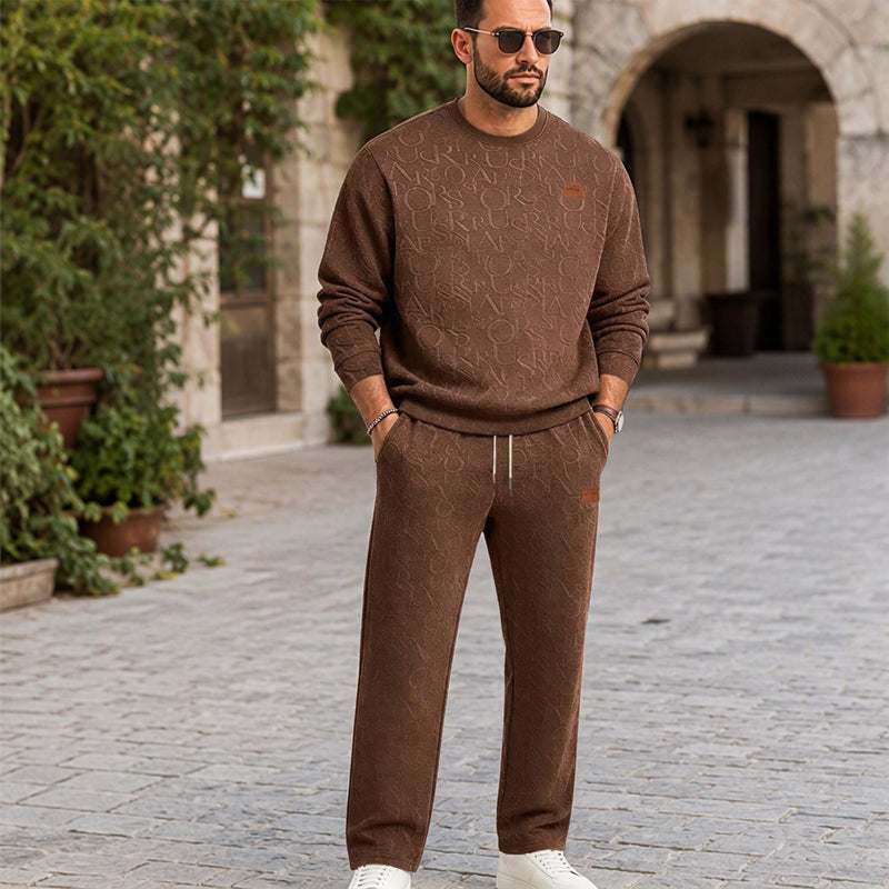 Ensemble sweat à lettres jacquard et pantalon à cordon pour homme