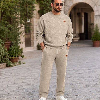 Ensemble sweat à lettres jacquard et pantalon à cordon pour homme