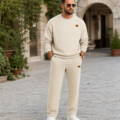 Ensemble sweat à lettres jacquard et pantalon à cordon pour homme