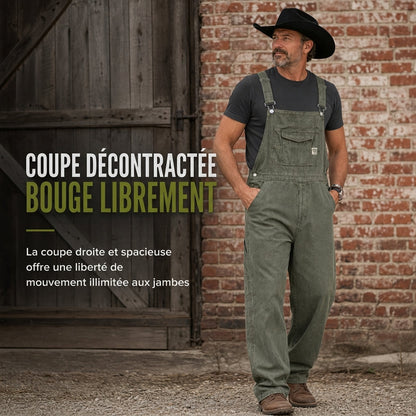 Salopettes en jean de coton épais pour homme, coupe décontractée, jambes droites, avec multiples poches utilitaires