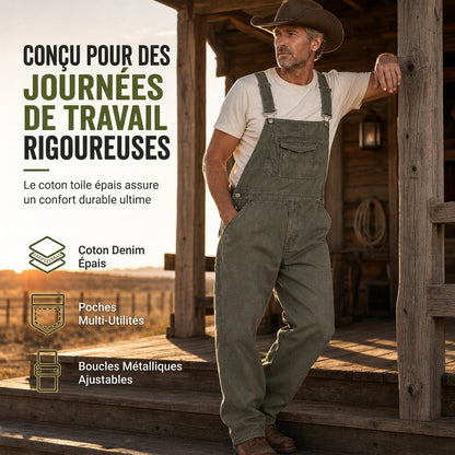 Salopettes en jean de coton épais pour homme, coupe décontractée, jambes droites, avec multiples poches utilitaires