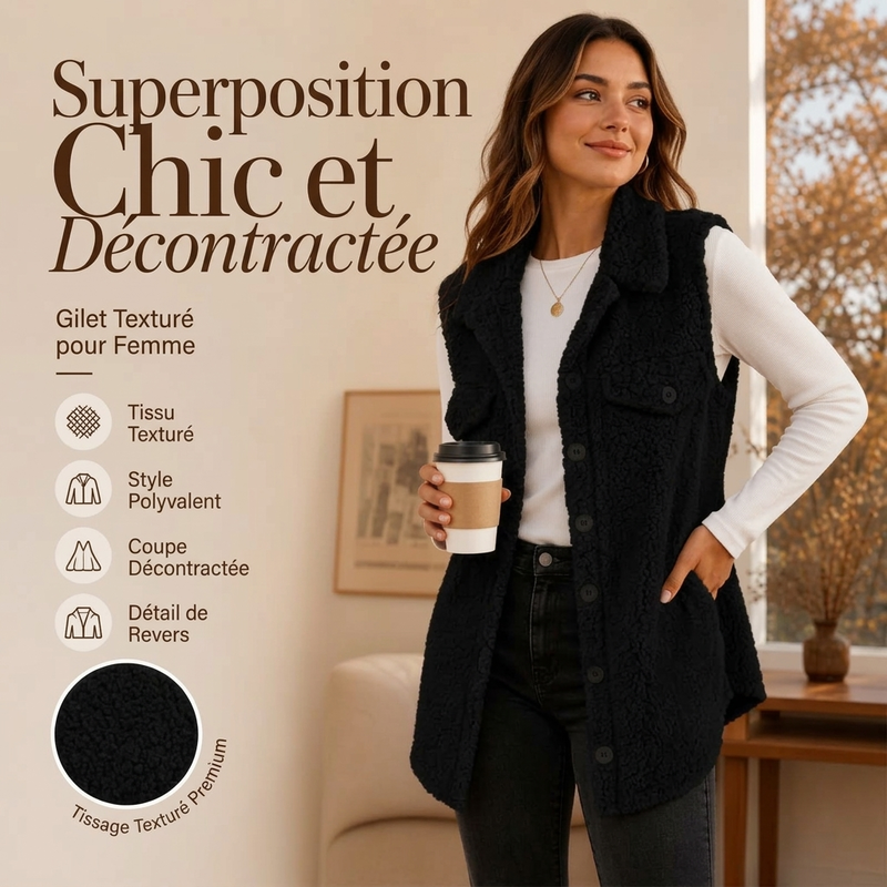 Gilet à col revers confortable pour femme, hiver