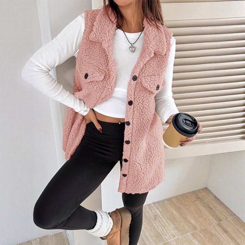 Gilet à col revers confortable pour femme, hiver