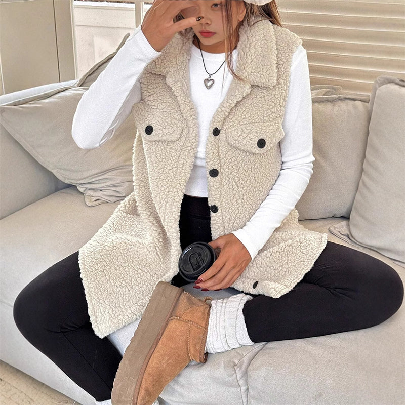 Gilet à col revers confortable pour femme, hiver