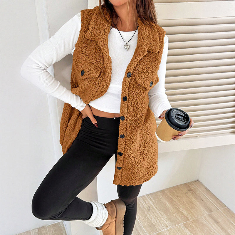 Gilet à col revers confortable pour femme, hiver