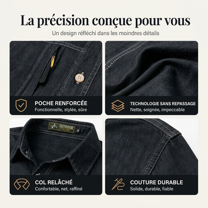 Chemise en jean décontractée pour homme avec poches zippées