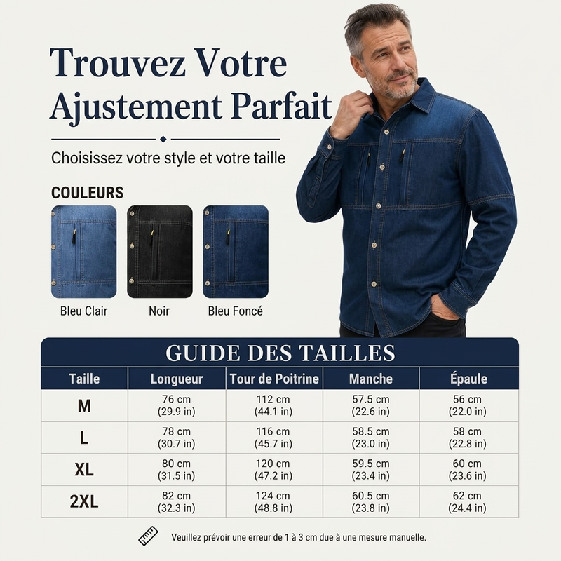 Chemise en jean décontractée pour homme avec poches zippées