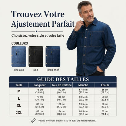 Chemise en jean décontractée pour homme avec poches zippées