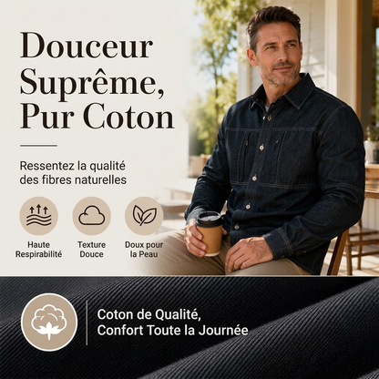 Chemise en jean décontractée pour homme avec poches zippées