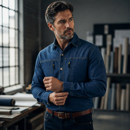 Chemise en jean décontractée pour homme avec poches zippées