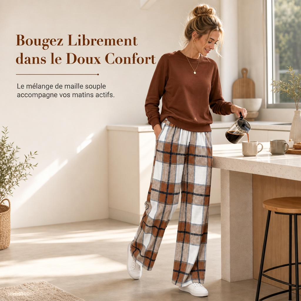 Ensemble sweat à col rond décontracté doux pour femme et pantalon à jambes larges