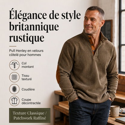 Sweatshirt à col montant en velours côtelé pour homme