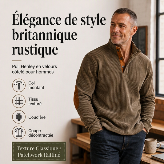 Sweatshirt à col montant en velours côtelé pour homme
