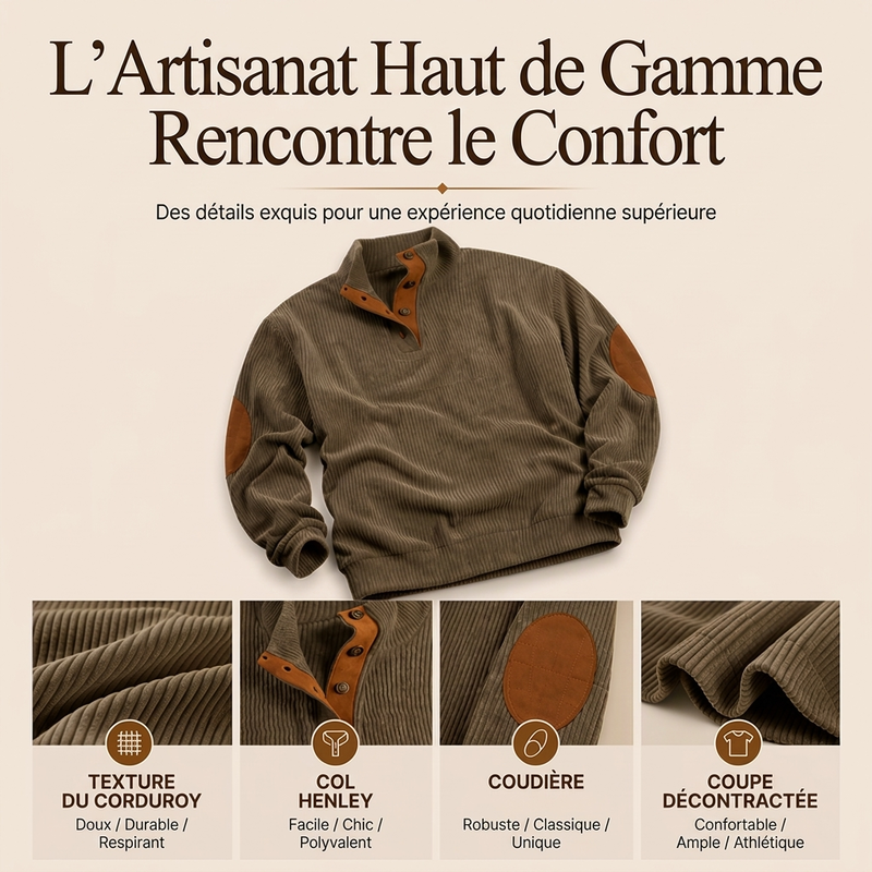 Sweatshirt à col montant en velours côtelé pour homme