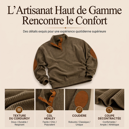 Sweatshirt à col montant en velours côtelé pour homme