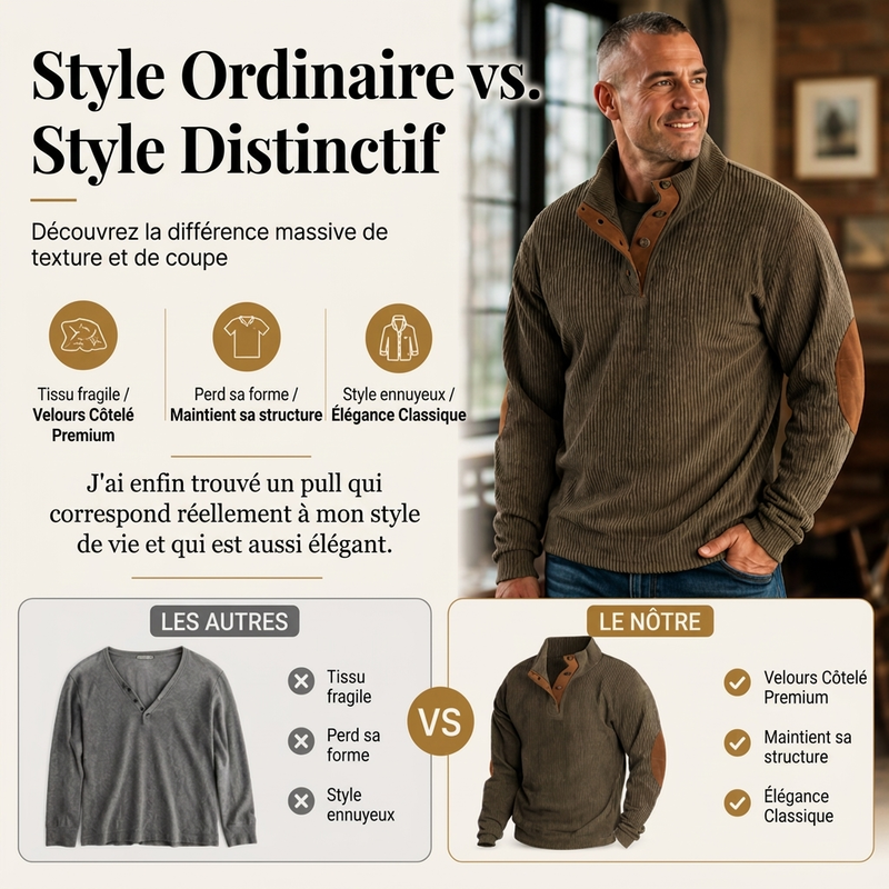 Sweatshirt à col montant en velours côtelé pour homme