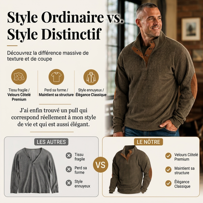 Sweatshirt à col montant en velours côtelé pour homme