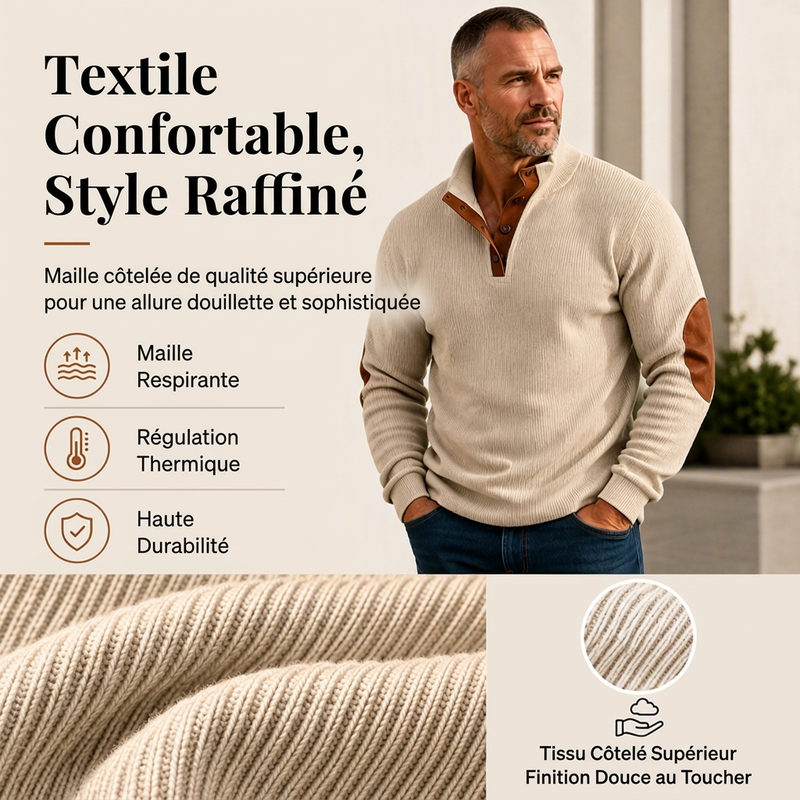 Sweatshirt à col montant en velours côtelé pour homme