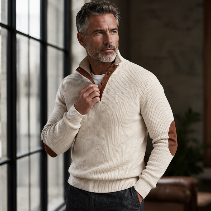 Sweatshirt à col montant en velours côtelé pour homme