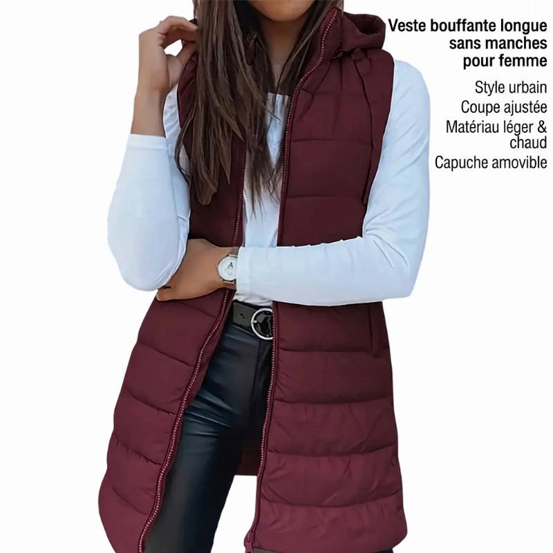 Gilet matelassé à capuche pour femme
