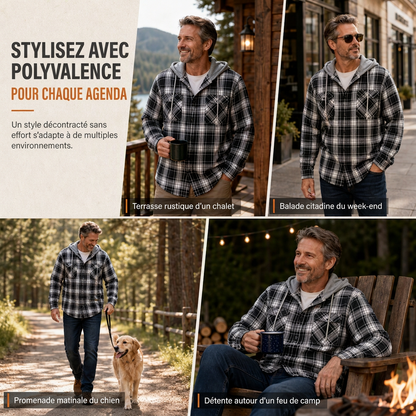 Sweat à capuche zippé à carreaux pour homme, coupe ample, style américain, molleton gratté