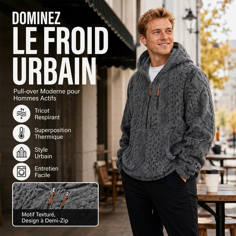 Veste à capuche homme en sherpa texturé demi-zip