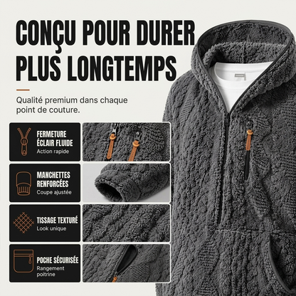Veste à capuche homme en sherpa texturé demi-zip
