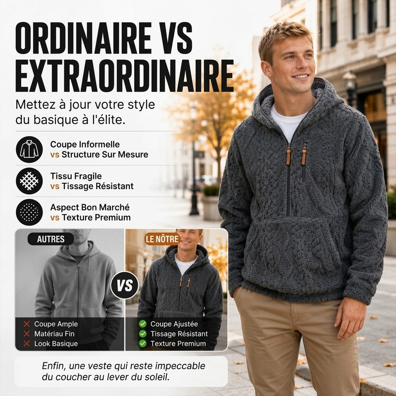 Veste à capuche homme en sherpa texturé demi-zip